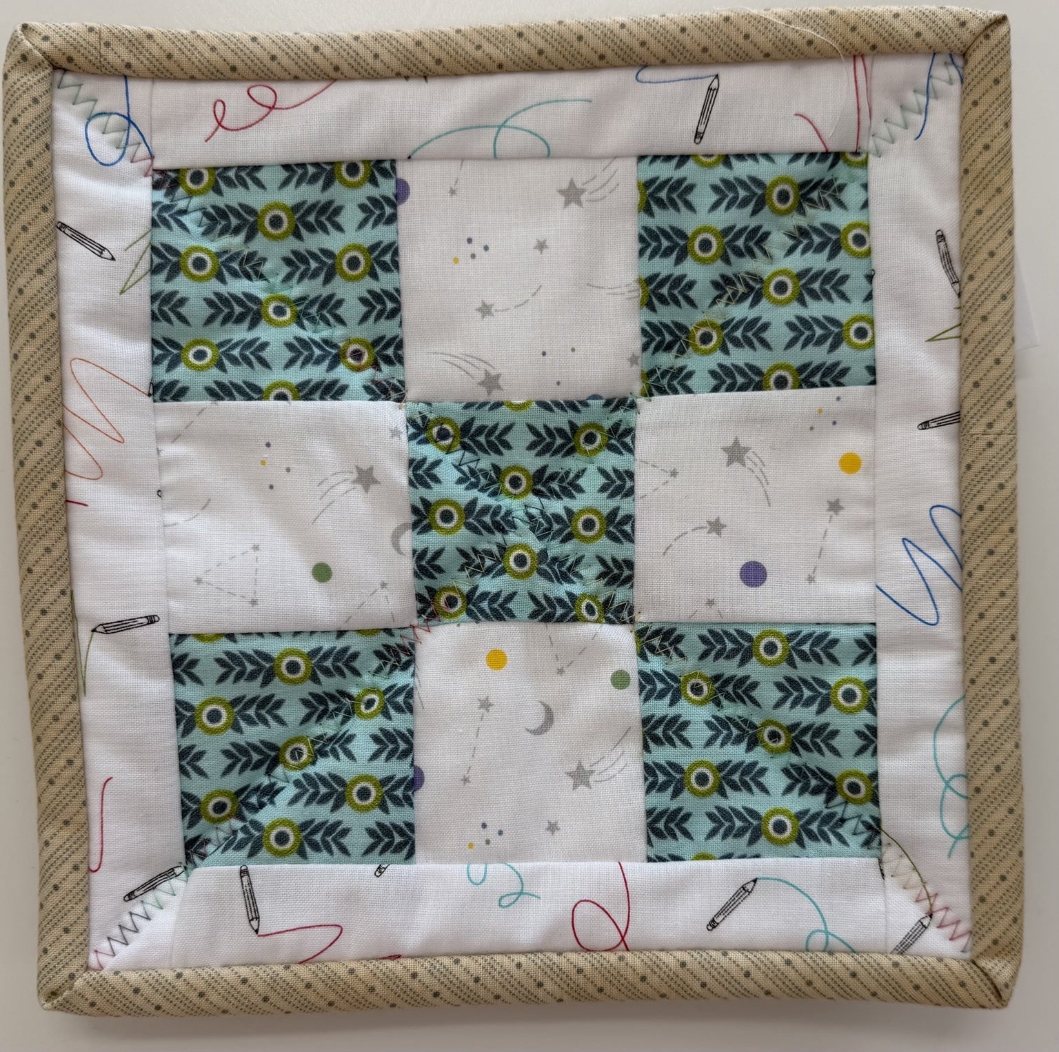 Mint Floral & Sewing Potholder by Quilts by Anne 8" X 8"