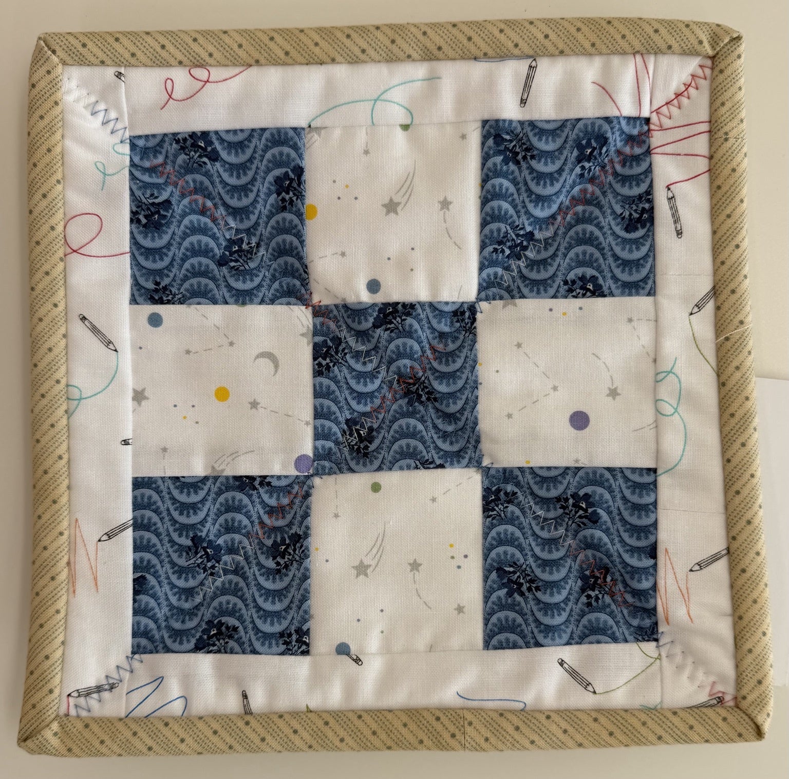 Navy Floral & Shooting Stars Potholder by Quilts by Anne 8" X 8"