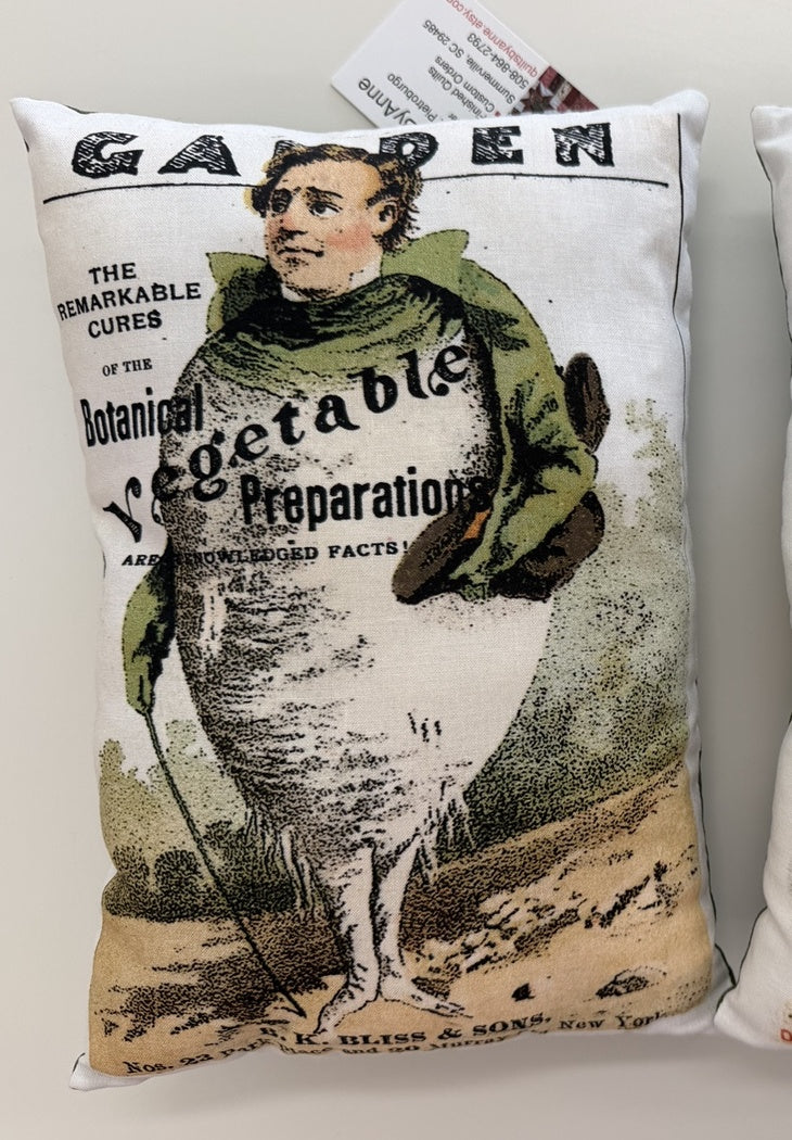 Vintage Vegetable Garden Pillow by Quilts by Anne 11" X 7"