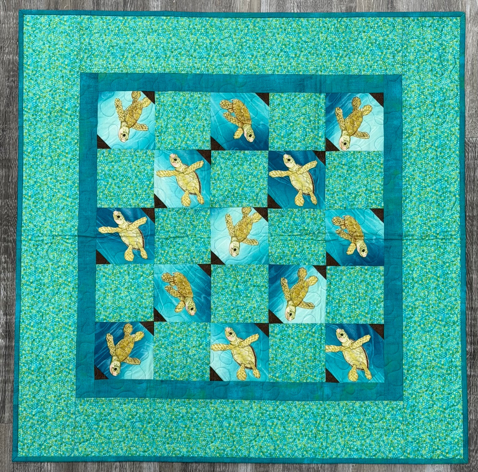Handmade Sea Turtle Quilt by Sew Sassy 35" X 35"