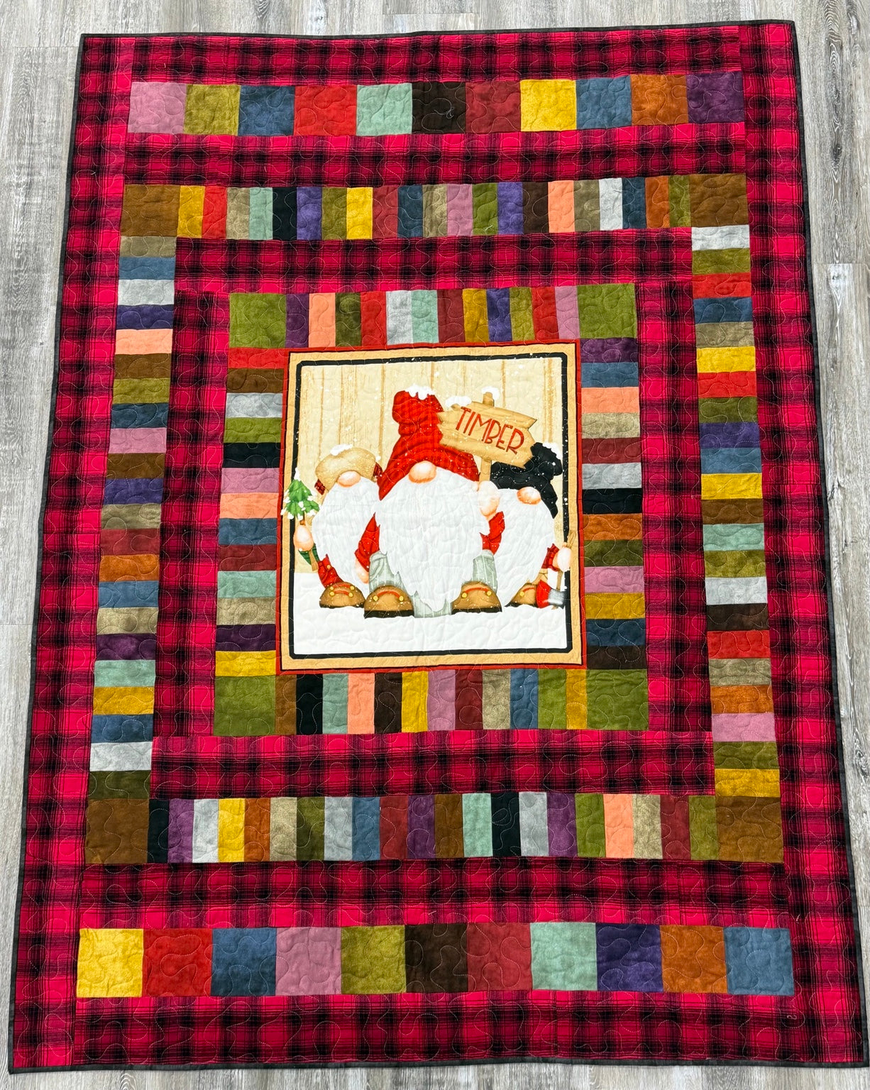 Timber Gnome Flannel Quilt by Sew Sassy 49 1/2" X 82"