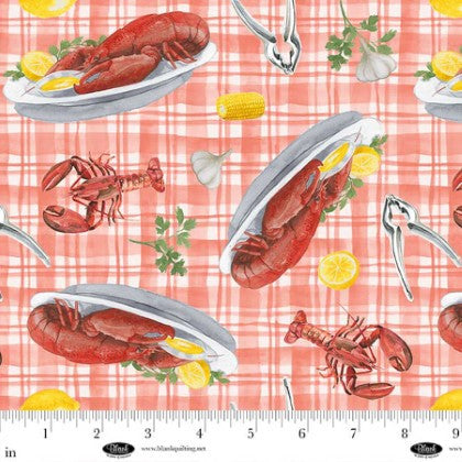 Seaside Boil Lobster Platters Red for Blank Quilting - 1/2 YARD