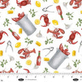 Seaside Boil Lobster Pots and Lobsters White for Blank Quilting - 1/2 YARD