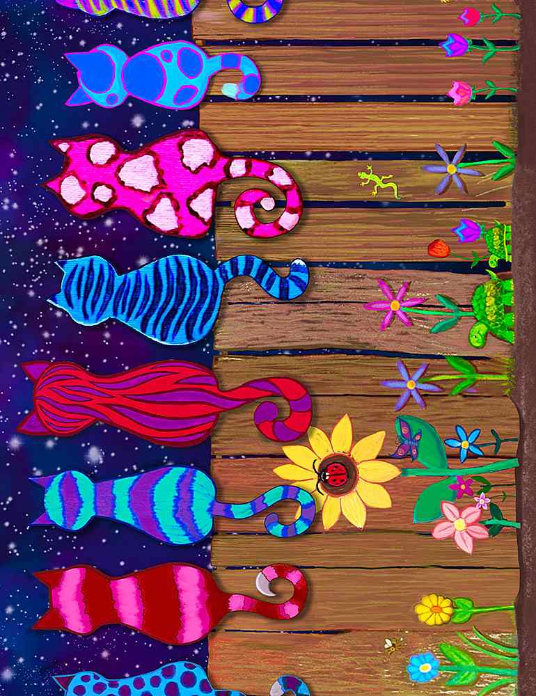 Cats on a Fence - 11" STRIPE - Timeless Treasures - 1/2 YARD