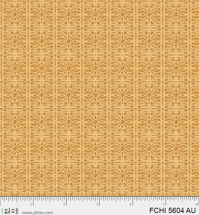 Floral Chic Tonal Tiles Gold quilting cotton fabric
