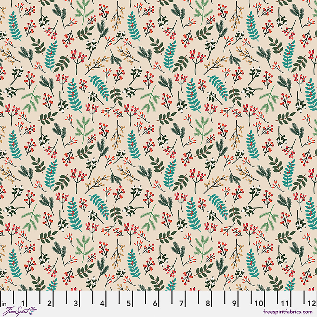 Christmas Berries Ivory fabric by Mia Charro