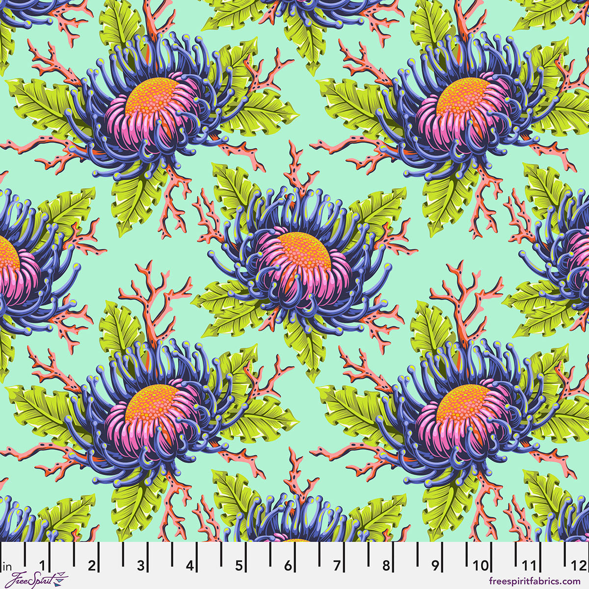 Floral Reef Friends & Anemones Seafoam by Tula Pink fabric