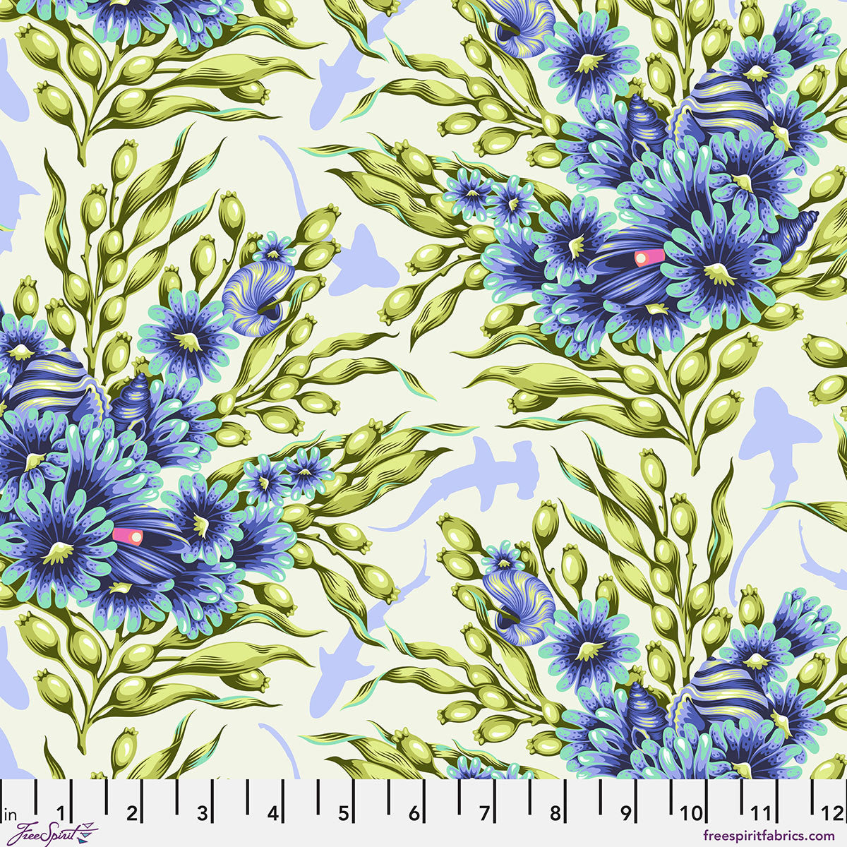 Floral Reef Shadow Sharks Marine by Tula Pink fabric