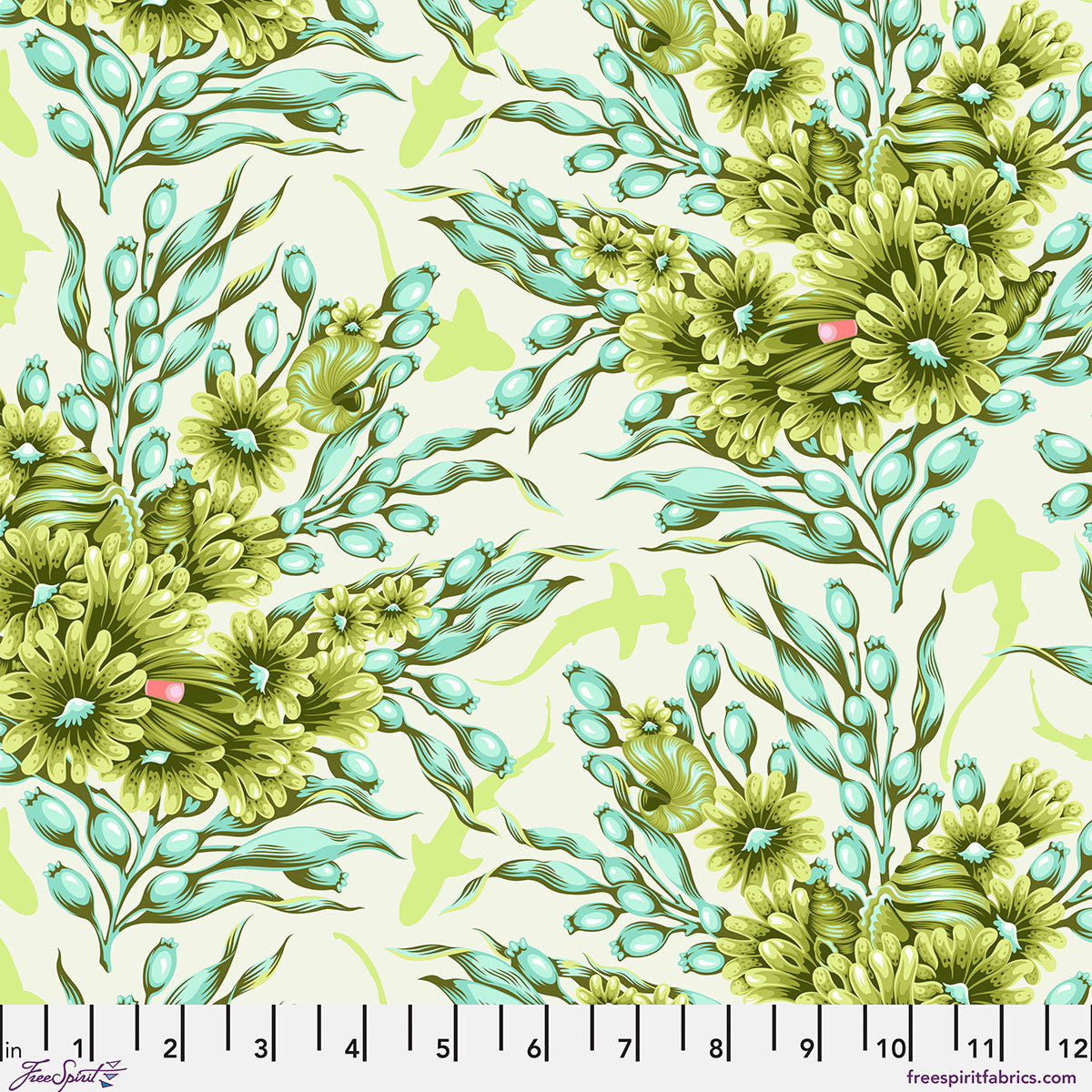 Floral Reef Shadow Sharks Seagrass by Tula Pink fabric