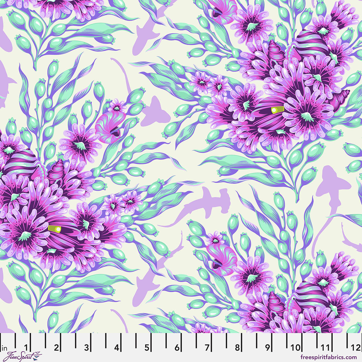 Floral Reef Shadow Sharks Ultraviolet by Tula Pink fabric
