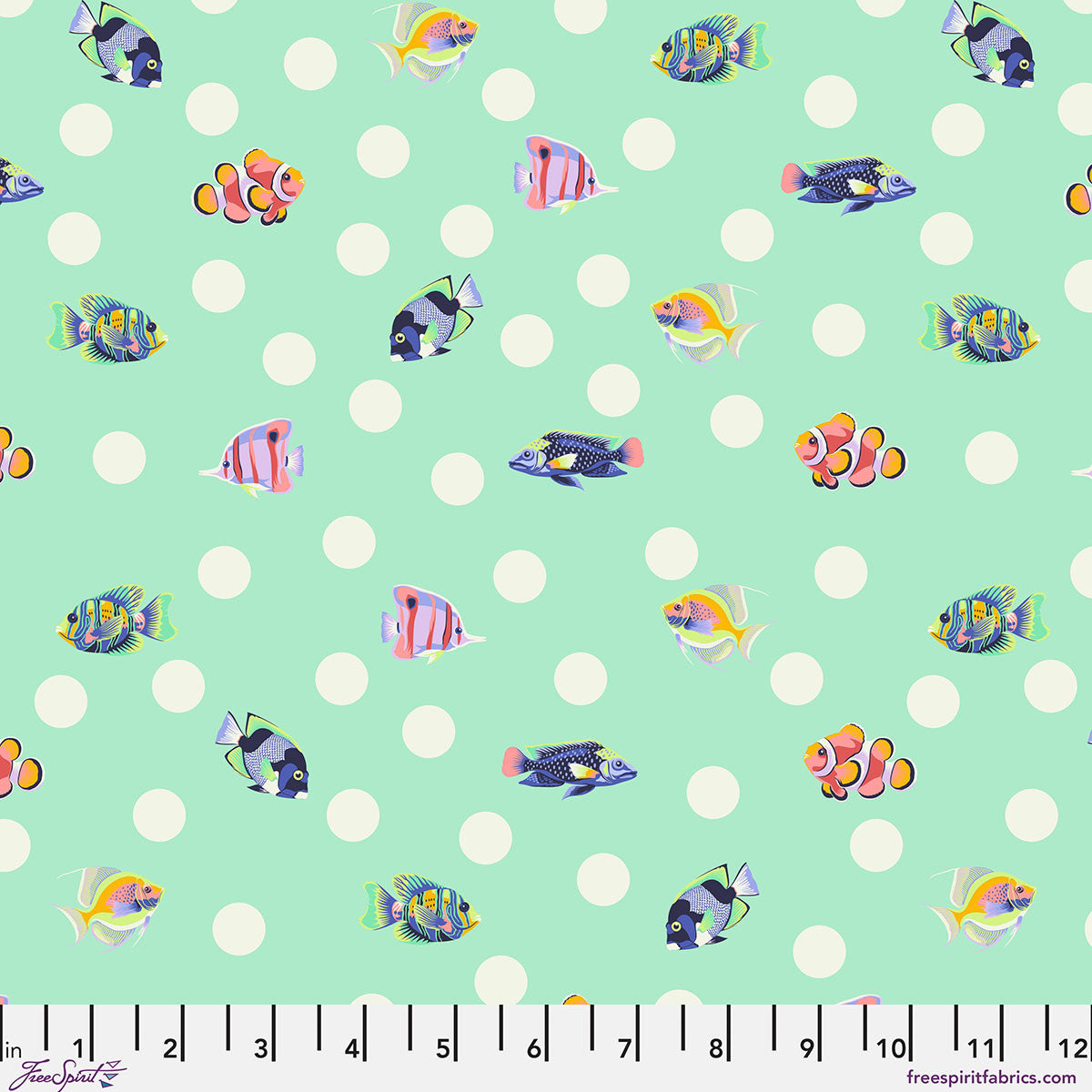 Floral Reef School Crossing Seafoam by Tula Pink fabric