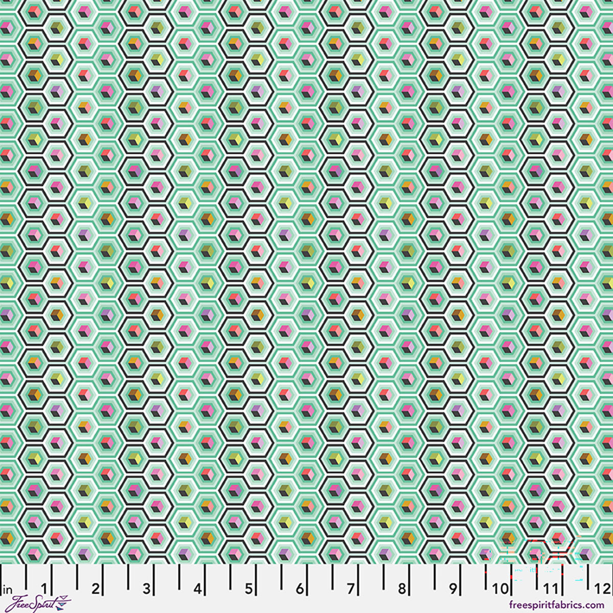 Tula Pink Prince Charming Déjà Vu Fabric – Hex Box - Sweetmint