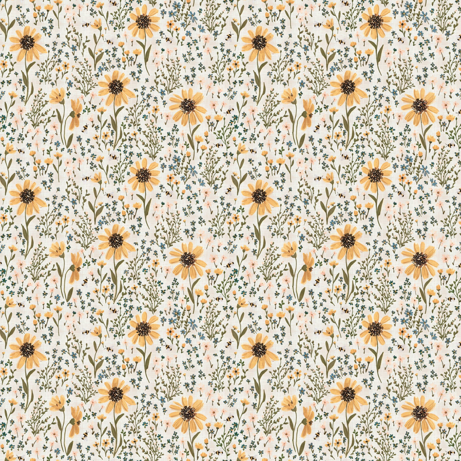 Humblebee Cream Field Floral Recycled Cotton Yardage by Aimee Parker for FIGO- 1/2 YARD