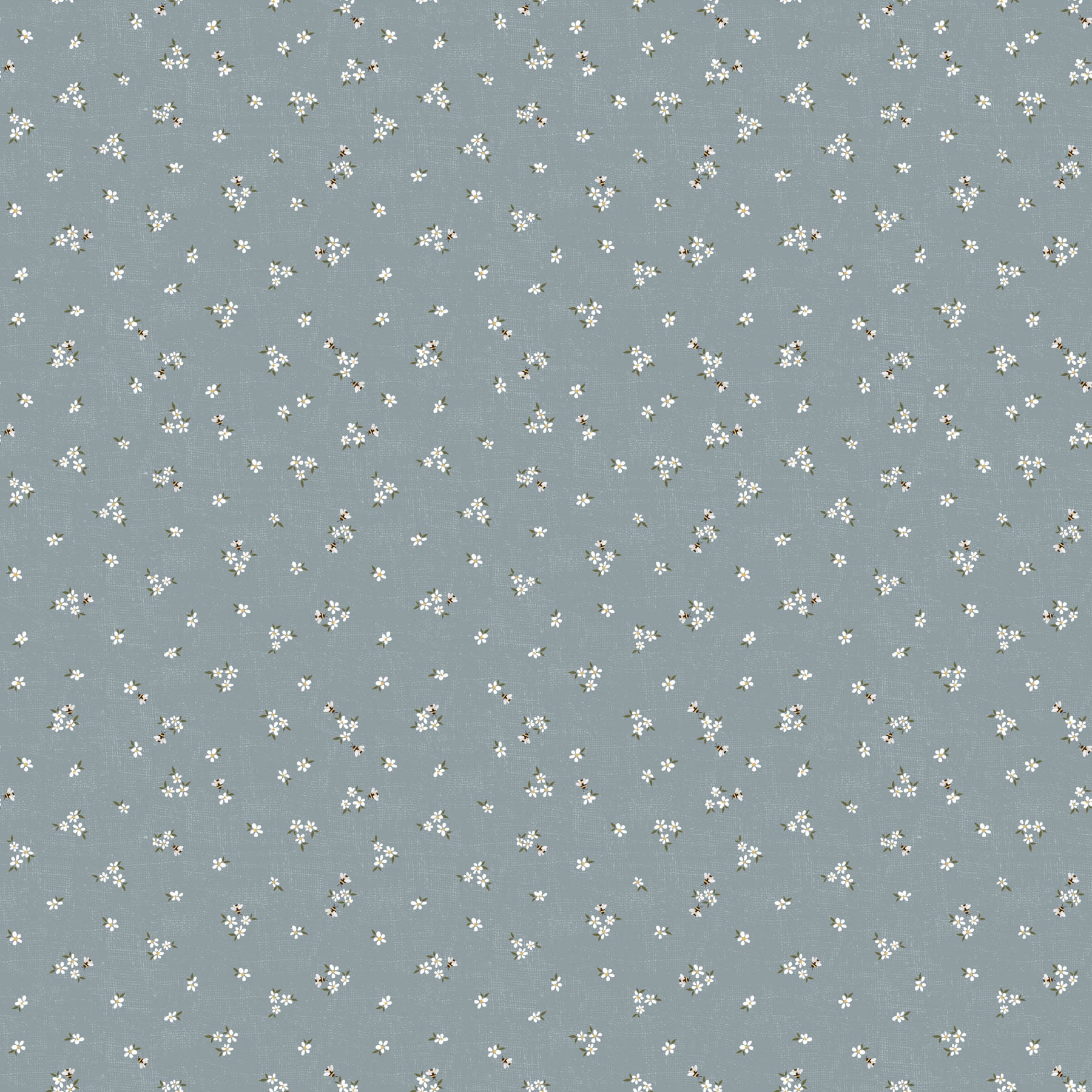 Humblebee Blue Tossed Daises Recycled Cotton Yardage by Aimee Parker for FIGO- 1/2 YARD