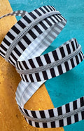Wide Black Stripe Zipper Tape with Nickel Teeth - 3yd