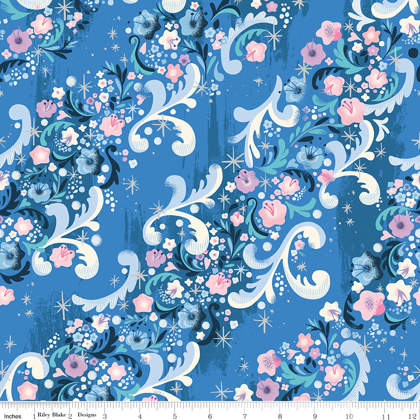 Wishes Cindy's Flowers Blueberry Sparkle by Jill Howarth for Riley Blake Designs - 1/2 Yard