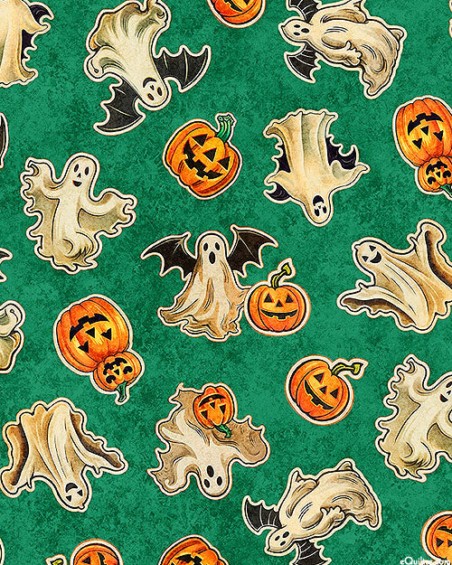 Happy Haunting Ghosts and Pumpkins Green