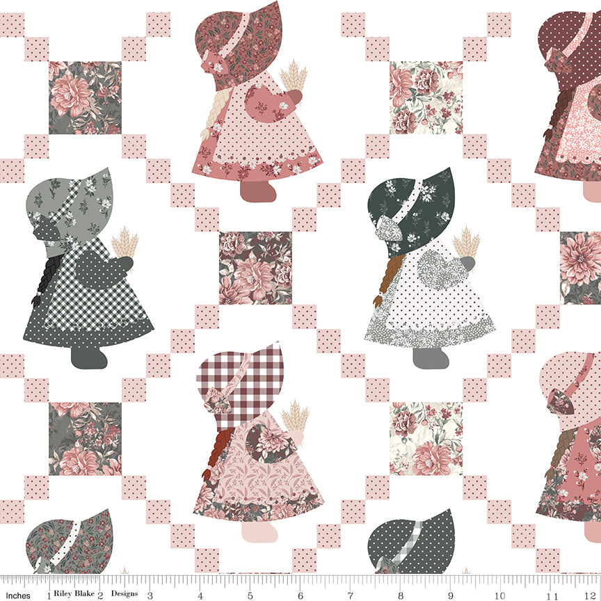 A Walk on the Prairie 107/108" Sunbonnet Sue Wide Back White by Riley Blake Designs - 1/2 Yard