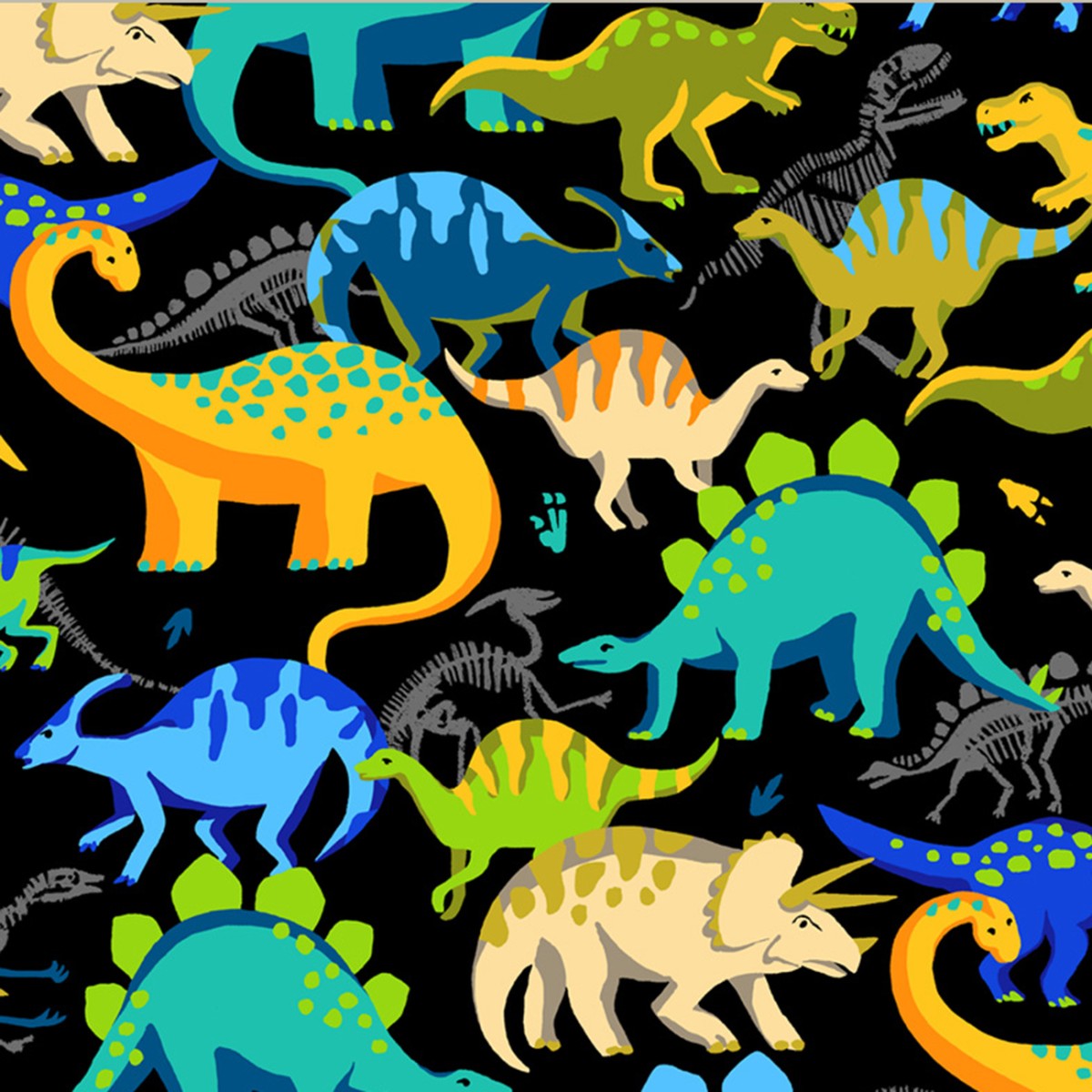 Black Winter Fleece Prehistoric Dino Pack by Windham - 1/2 Yard