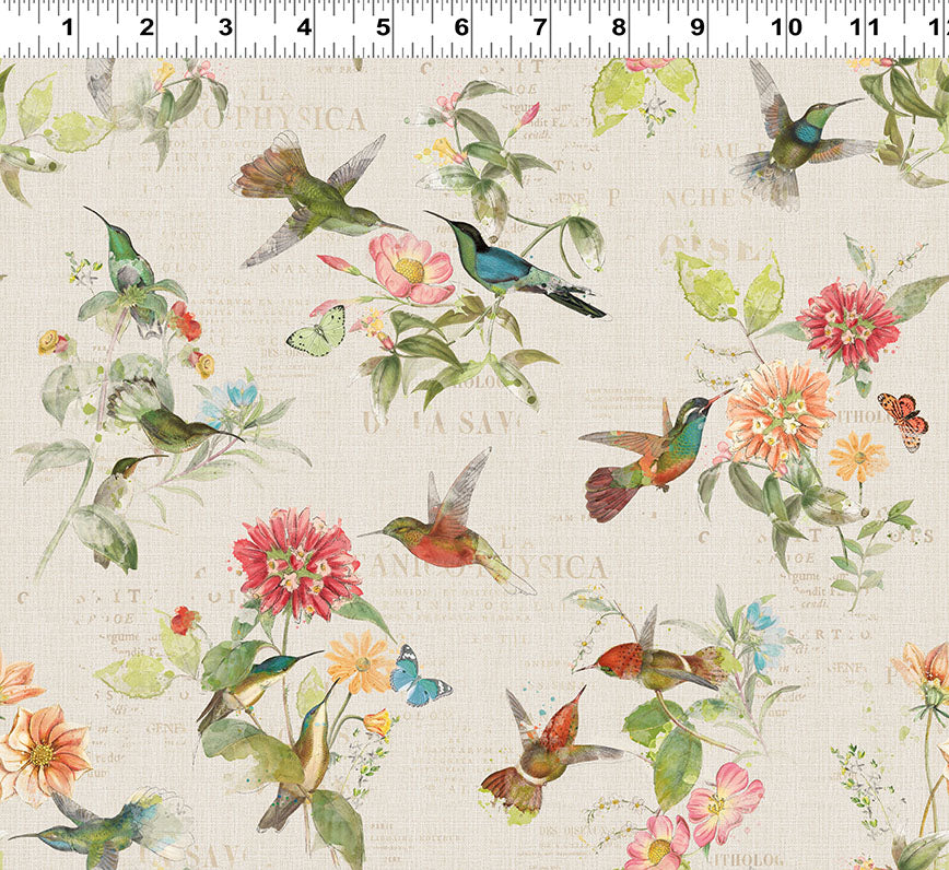 Hummingbird Days Toile by Katie Pertiet from Clothworks - 1/2 Yard