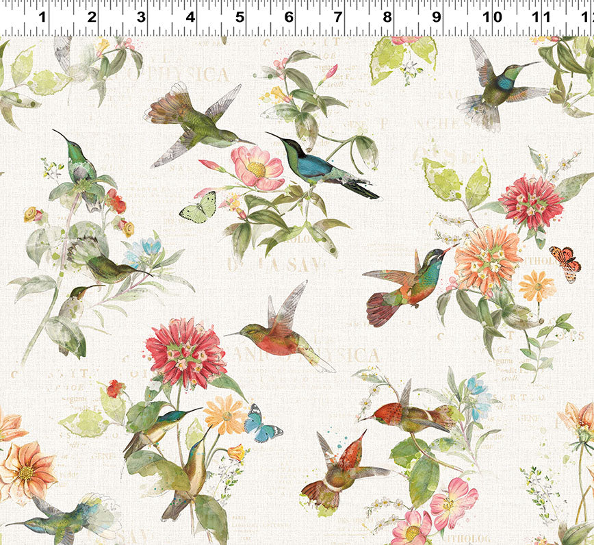 Hummingbird Days Toile by Katie Pertiet from Clothworks - 1/2 Yard