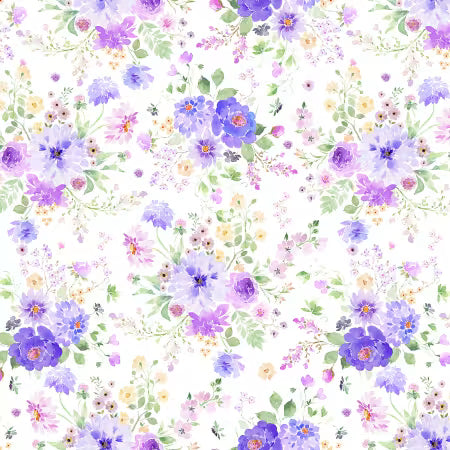 Chateau En Fleur Digital Bouquets White fabric by Heatherlee Chan for Clothworks