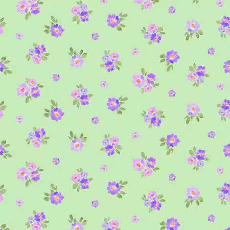 Chateau En Fleur Ditsy Light Green fabric by Heatherlee Chan for Clothworks