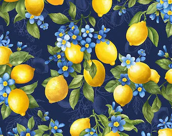 Limoncello Navy Lemon Bouquet for Timeless Treasures - 1/2 YARD