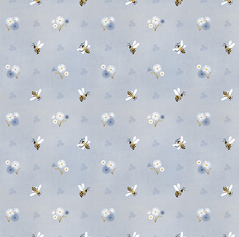 FIGO Fabrics Honey Bloom Blue Bees 90467-40 -1/2 Yard
