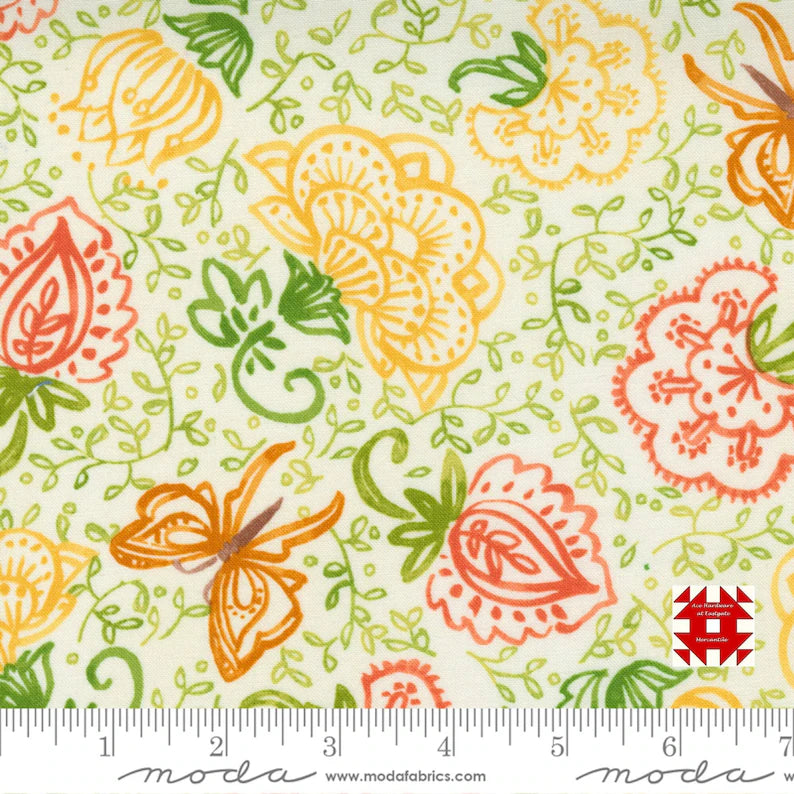 Moda - Carolina Lilies by Robin Pickens - Paisley Print in Cream   - 1/2 YARD
