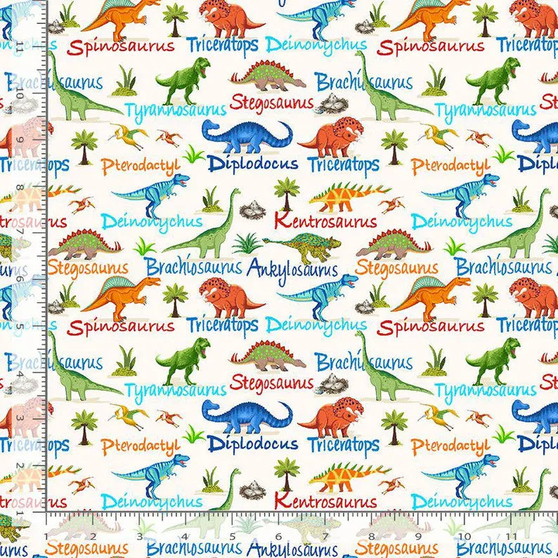 Mini Dinosaurs & Names CD3847-CREAM - Timeless Treasures - 1/2 YARD