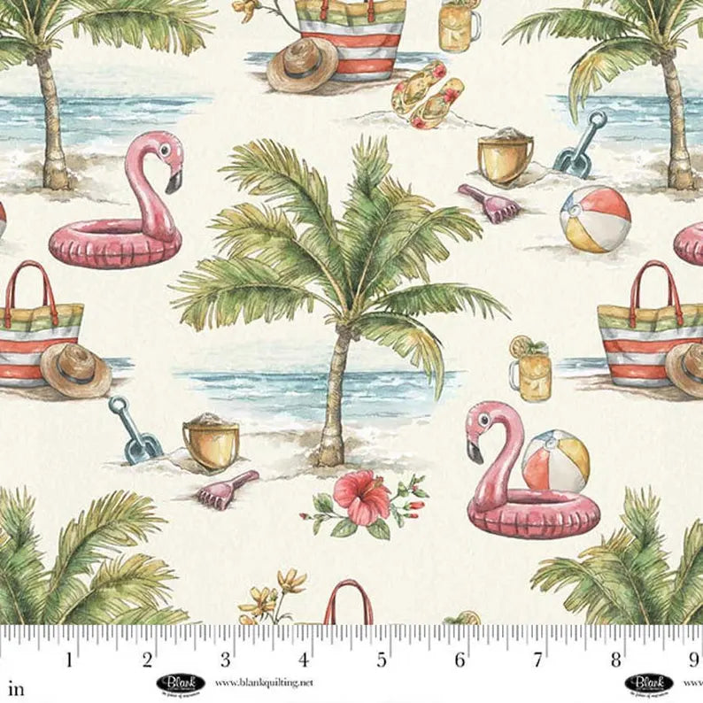 Vintage Summer Scenic Beach Ivory for Blank Quilting - 1/2 YARD