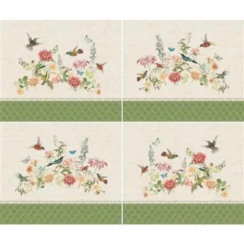 Hummingbird Days -Fat Quarter Panel by Katie Pertiet from Clothworks 1/2 Yard