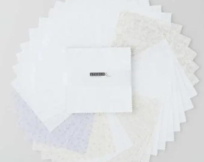 Cream & Sugar XII - 5" squares - Charm pack - (42) 5" squares - Studio E - white and cream tone on tone prints