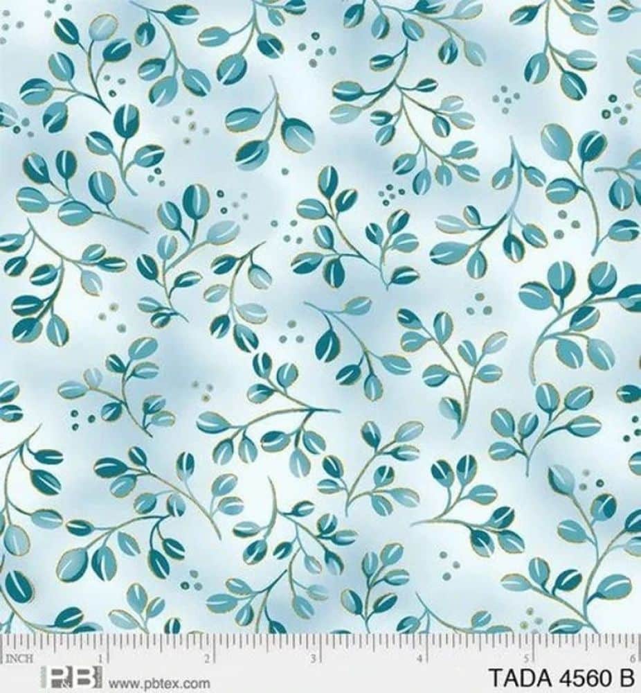 P&B Textiles Tadashi Met Tada Blue With Leaves 4560 B - 1/2 Yard