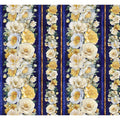 Night-blue Lumiere border print with coordinated cream floral stripes.