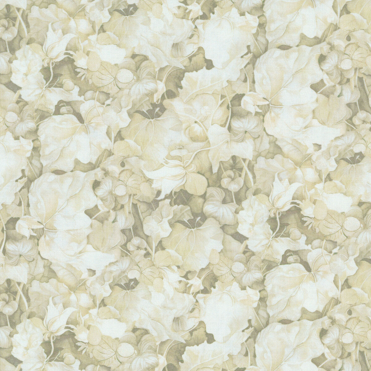 Ecru Lumiere fabric with densely layered leaves and subtle florals.