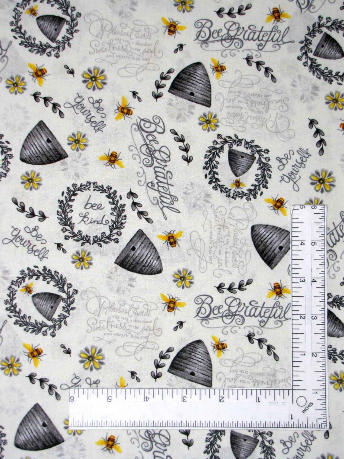 Bee Hive and Sunflower Phrases Gray White