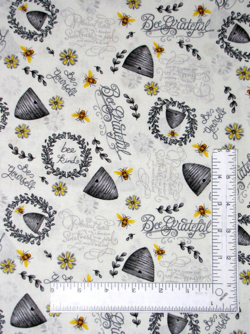 Bee Hive and Sunflower Phrases Gray White