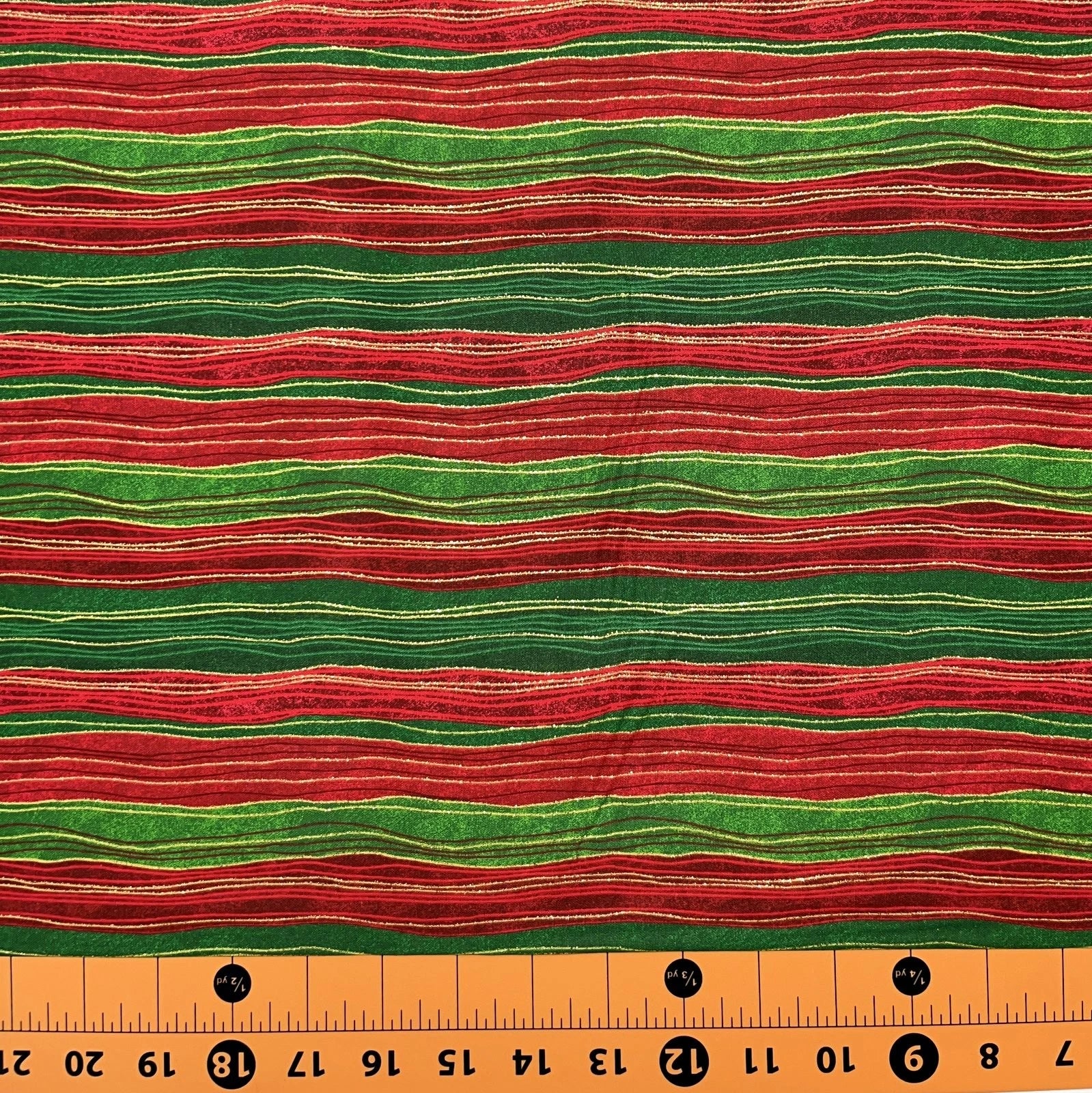 Red Green Stripe Glitter by Fabric Traditions -1/2 Yard
