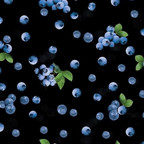 Benartex Blueberry Hill by Kanvas Studio - Black - Sweet Blueberries Cotton - 1/2 YARD